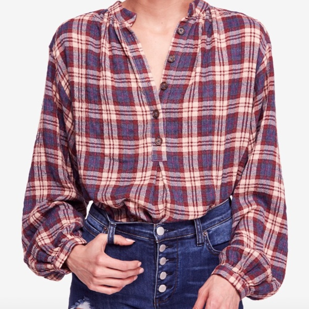 FREE PEOPLE Northern Bound Plaid Pullover Size Large (Oversized)
